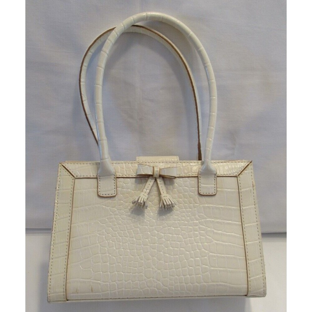 Liz Claiborne Off White Small Handbag/Purse Faux Croc with Bow